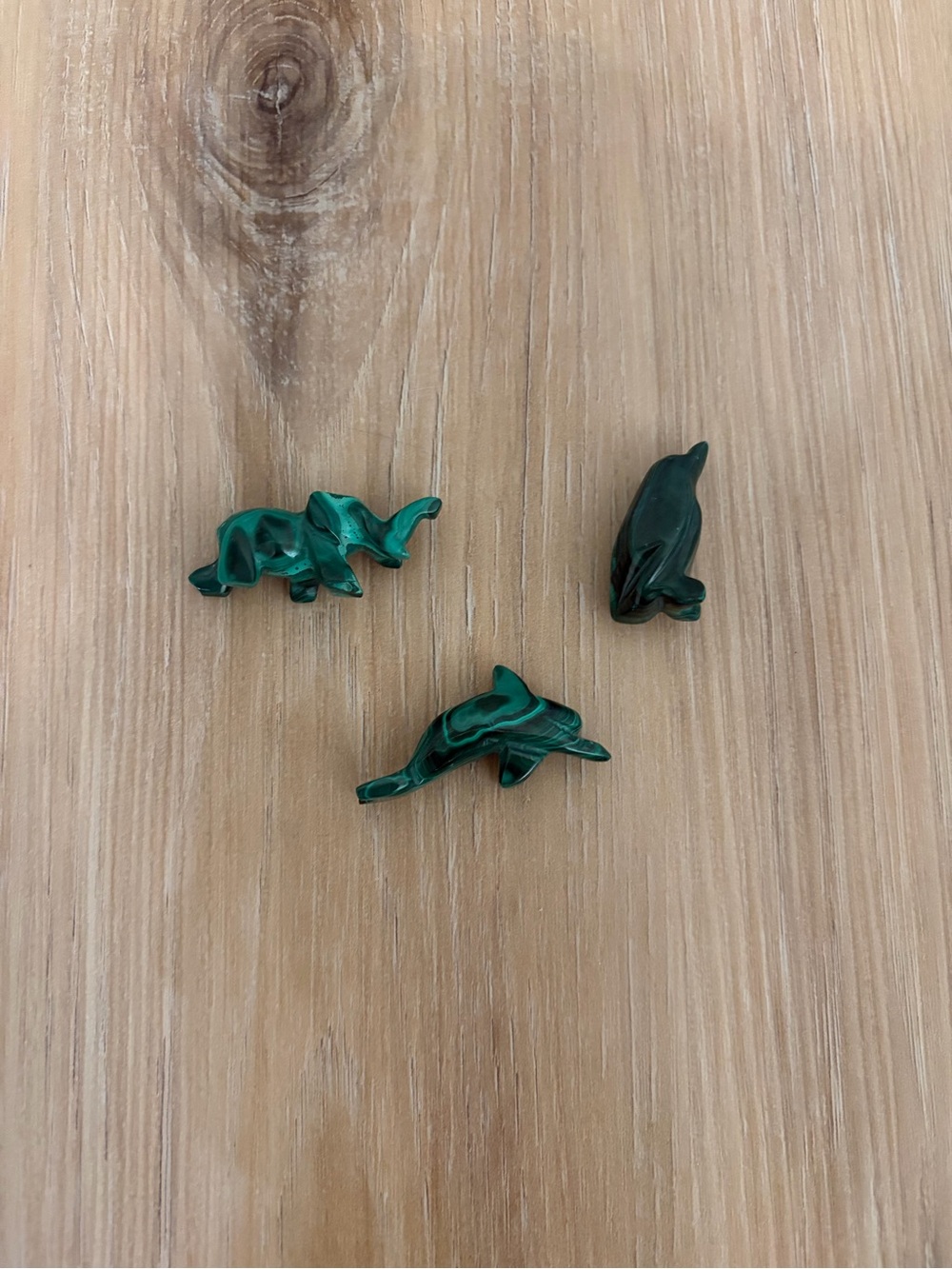 Set of 3 Malachite Animal Figurines